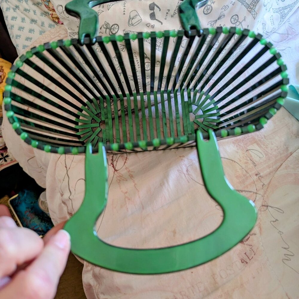 Retro Vintage Look Tiki Purse-Green Retrolite Bamboo Look Tote/Handbag - Picture 6 of 16